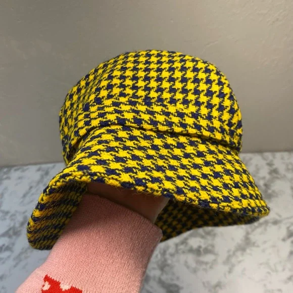Vintage Preppy Trendy Yellow & Purple Houndstooth Print Reto Bucket Hat - Picture 4 of 11